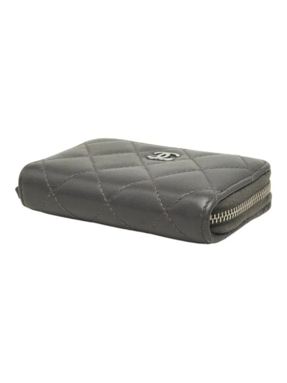 Chanel Quilted CC Logo Coin Purse Gray Lambskin